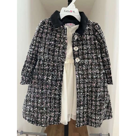 NWOT Ivory Sleeveless Toddler Dress With Bow & Tweed Coat Set 2T - Picture 1 of 7